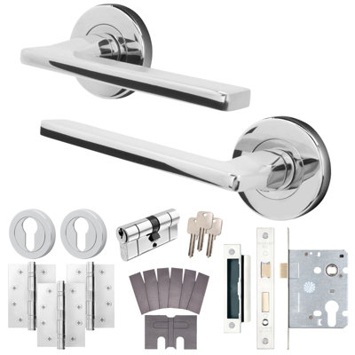 Afit Chrome Fire Door Handle Euro Lock And Cylinder SetPolished Chrome Internal Fire Rated Door Handle Latch Locks HingesEden from B&Q