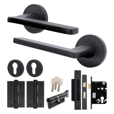 Afit Black Door Handle Euro Lock And Thumbturn Cylinder SetInternal Door Handle With LatchLocks And HingesEden 1 Pack from B&Q