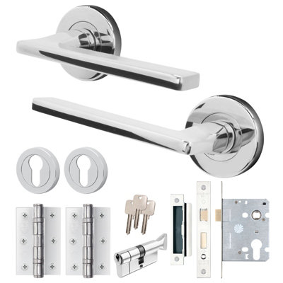 Afit Chrome Door Handle Euro Lock And Thumbturn Cylinder SetInternal Door Handle With LatchLocks And HingesEden 1 Pack from B&Q