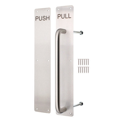 Afit Stainless Pull Handle On Plate And Engraved Push Finger Plate  425 X 75mm Satin Stainless from B&Q