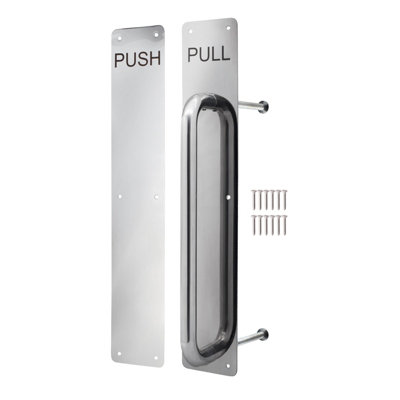 Afit Stainless Pull Handle On Plate And Engraved Push Finger Plate  425 X 75mm Polished Stainless from B&Q