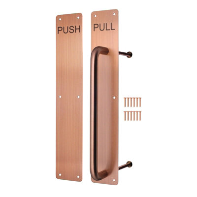 Afit Bronze Pull Handle On Plate And Engraved Push Finger Plate  425 X 75mm Satin Bronze from B&Q