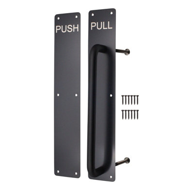 Afit Black Pull Handle On Plate And Engraved Push Finger Plate  425 X 75mm Matt Black from B&Q