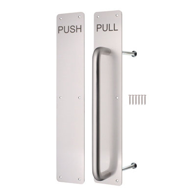 Afit Aluminium Pull Handle On Plate And Engraved Push Finger Plate  425 X 75mm Satin Aluminium from B&Q