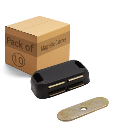 AFIT Magnetic Door Catch 4Kg Pull - Strong Black Magnetic Catch For Cupboards, Wardrobes & Cabinet Doors - 10 Pack