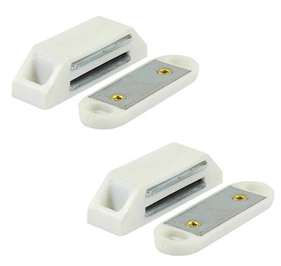 AFIT Magnetic Door Catch 4Kg Pull - Strong White Magnetic Catch For Cupboards, Wardrobes & Cabinet Doors - 2 Pack