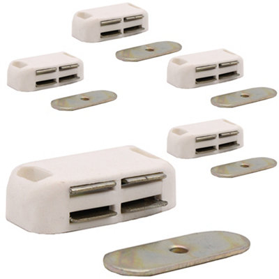 AFIT Magnetic Door Catch 4Kg Pull - Strong White Magnetic Catch For Cupboards, Wardrobes & Cabinet Doors - 5 Pack
