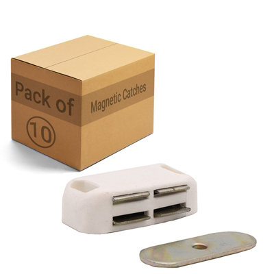 AFIT Magnetic Door Catch 4Kg Pull - Strong White Magnetic Catch For Cupboards, Wardrobes & Cabinet Doors - 10 Pack