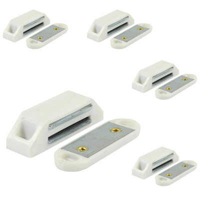AFIT Magnetic Door Catch 6Kg Pull - Strong White Magnetic Catch For Cupboards, Wardrobes & Cabinet Doors - 5 Pack