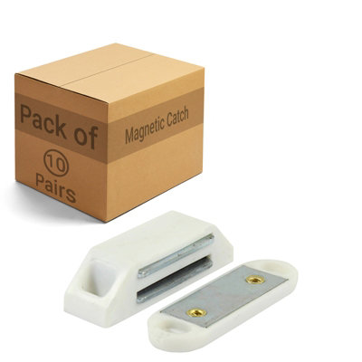 AFIT Magnetic Door Catch 6Kg Pull - Strong White Magnetic Catch For Cupboards, Wardrobes & Cabinet Doors - 10 Pack