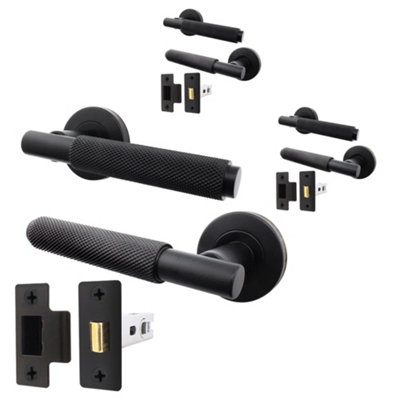 Afit Black Knurled Door Handles Set Pack Of 3 Internal Handles And 64mm Latch Dixon Range from B&Q