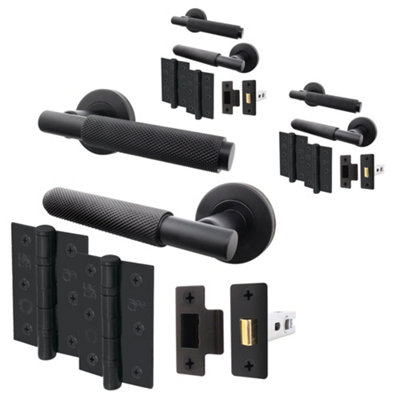 Afit Black Knurled Door Handle Set Pack Of 3 Internal Handles And 64mm Latch And 76mm Hinges Dixon Range from B&Q