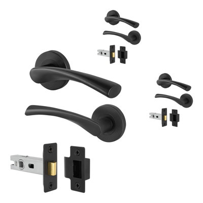 Afit Black Internal Twist Door Handles With Latch  3 Pairs  Novi Range from B&Q