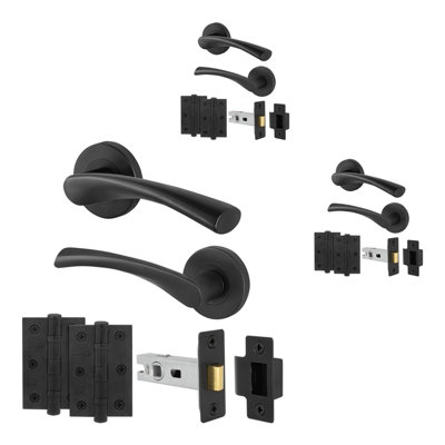 Afit Black Internal Twist Door Handles With Latch And Hinges 3 Pairs  Novi Range from B&Q
