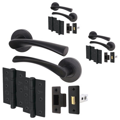 Afit Black Internal Twist Door Handles With Latch And Hinges  3 Pairs  Novi Backplate Range from B&Q