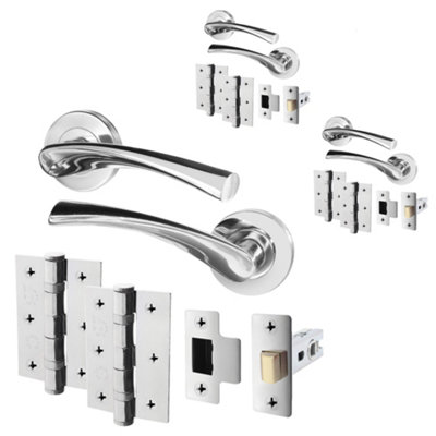 Afit Chrome Internal Twist Door Handles With Latch And Hinges  3 Pairs  Novi Range from B&Q
