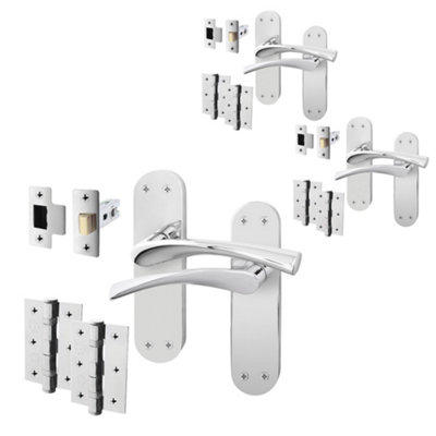 Afit Chrome Internal Twist Door Handles With Latch And Hinges  3 Pairs  Novi Backplate Range from B&Q