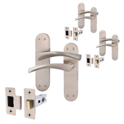 Afit Satin Nickel Internal Twist Door Handles With Latch 3 Pairs Novi Range from B&Q