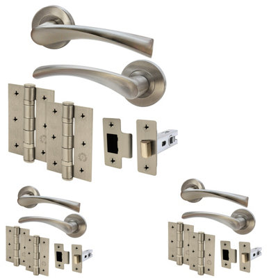 Afit Satin Nickel Internal Twist Door Handles With Latch And Hinges  3 Pairs  Novi Range from B&Q