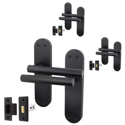Afit Black Door Handles  With Latch T-Bar 3 Pair Olvera Backplate Range from B&Q