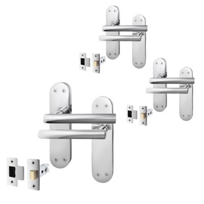 Afit Chrome Door Handles  With Latch T-Bar 3 Pair Olvera Backplate Range from B&Q