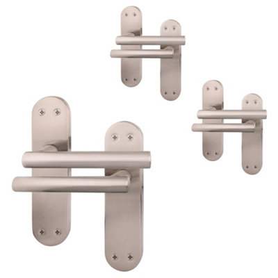 Afit Satin Door Handles  T-Bar 3 Pair Olvera Backplate Range from B&Q