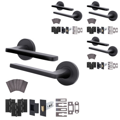 Afit Black Fire Door Handle Latch SetMatt Black Internal Fire Rated Door Handle With 76mm Latch And 102mm HingesEden 4 Pack from B&Q