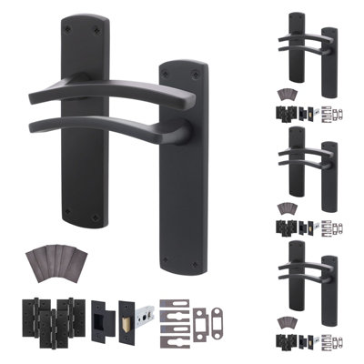 Afit Black Fire Door Handle Latch SetMatt Black Internal Fire Rated Door Handle With 76mm Latch And 102mm HingesEbley 4 Pack from B&Q