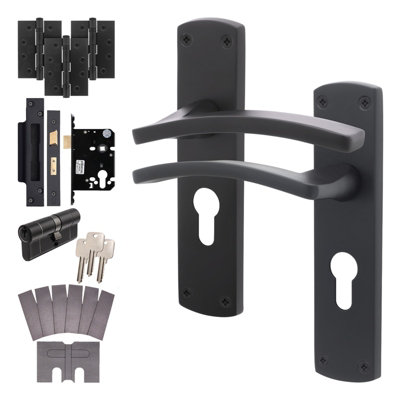 Afit Black Fire Door Handle Euro Lock And Cylinder SetMatt Black Internal Fire Rated Door HandleLocksHingesEbley 1 Pack from B&Q