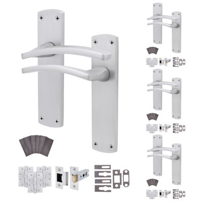 Afit Satin Fire Door Handle Latch SetSatin Chrome Internal Fire Rated Door Handle With 76mm Latch And 102mm HingesEbley 4 Pack from B&Q