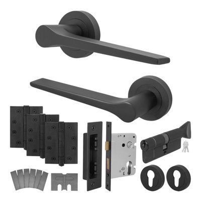 Afit Black Fire Door Handle Euro Lock And Thumbturn Cylinder SetMatt Black Internal Fire Rated Door Handle Locks HingesTempo from B&Q