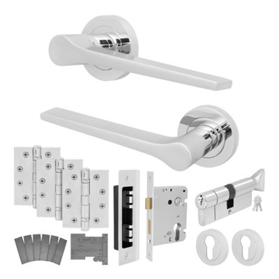 Afit Chrome Fire Door Handle Euro Lock And Thumbturn Cylinder SetPolished Internal Fire Rated Door Handle Locks HingesTempo from B&Q