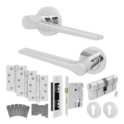 Afit Chrome Fire Door Handle Euro Lock And Double Cylinder SetPolished Internal Fire Rated Door Handle Locks Hinges Tempo 1 Pack from B&Q