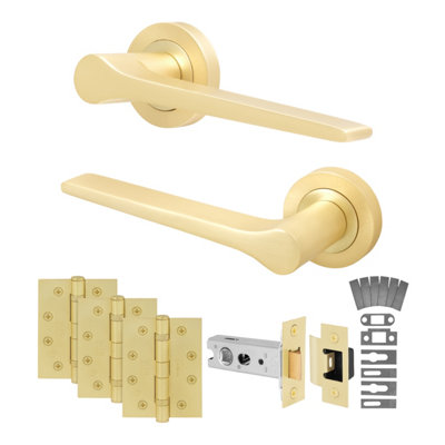 Afit Brass Fire Door Handle Latch SetSatin Brass Internal Fire Rated Door Handle With 76mm Latch And 102mm HingesTempo 1 Pack from B&Q