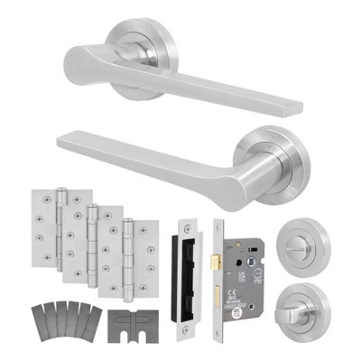 Afit Satin Fire Door Handle Bathroom SetSatin Nickel Internal Fire Rated Door Handle 80mm Bathroom Lock 102mm HingesTempo from B&Q