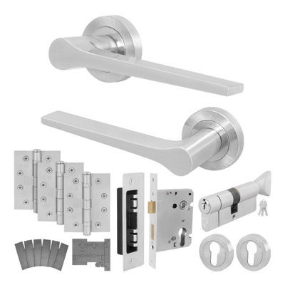 Afit Satin Fire Door Handle Euro Lock And Thumbturn Cylinder SetSatin Nickel Internal Fire Rated Door Handle Locks HingesTempo from B&Q