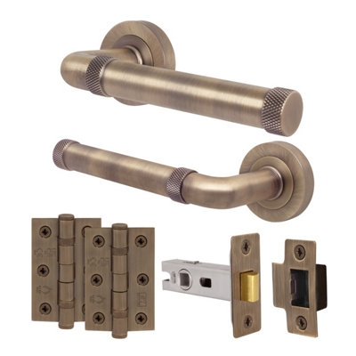Afit Antique Brass Door Handle Latch SetInternal Door Handle With 64mm Latch And 76mm HingesSinta 1 Pack from B&Q