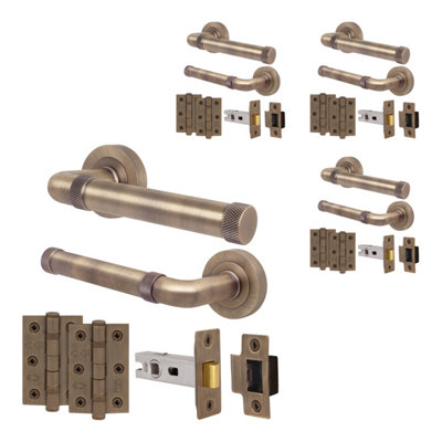 Afit Antique Brass Door Handle Latch SetInternal Door Handle With 64mm Latch And 76mm HingesSinta 4 Pack from B&Q