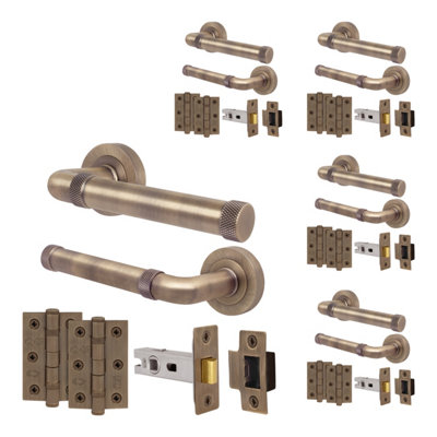 Afit Antique Brass Door Handle Latch SetInternal Door Handle With 64mm Latch And 76mm HingesSinta 5 Pack from B&Q