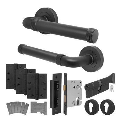 Afit Black Fire Door Handle Euro Lock And Thumbturn Cylinder SetMatt Black Internal Fire Rated Door HandleLocks HingesSinta from B&Q