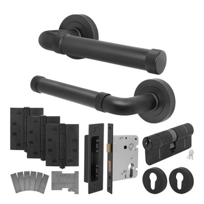 Afit Black Fire Door Handle Euro Lock And Double Cylinder SetMatt Black Internal Fire Rated Door HandleLocksHingesSinta from B&Q