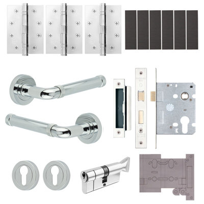 Afit Chrome Fire Door Handle Euro Lock And Thumbturn Cylinder SetPolished Internal Fire Rated Door HandleLocksHingesSinta from B&Q