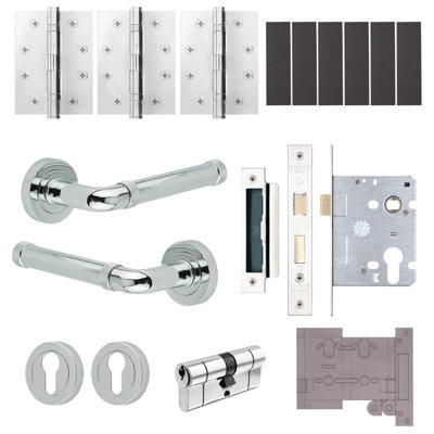 Afit Chrome Fire Door Handle Euro Lock And Double Cylinder SetPolished Internal Fire Rated Door HandleLocksHingesSinta from B&Q