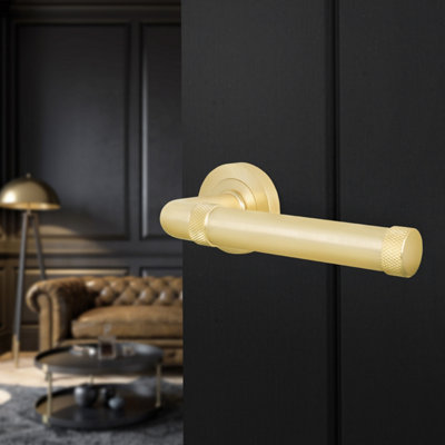 Afit Brass Fire Door HandleSatin Brass Internal Lever On Rose Fire Rated Door HandleSinta 1 Pair