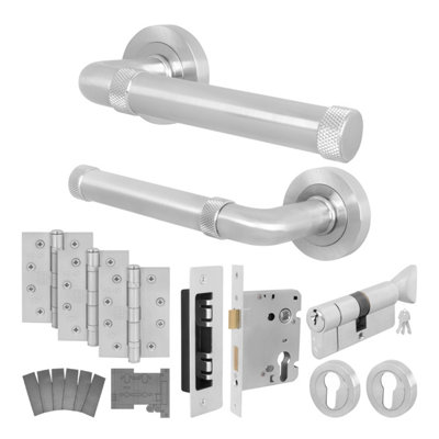 Afit Satin Fire Door Handle Euro Lock And Thumbturn Cylinder Set Satin Nickel Internal Fire Rated Door Handle Locks HingesSinta from B&Q