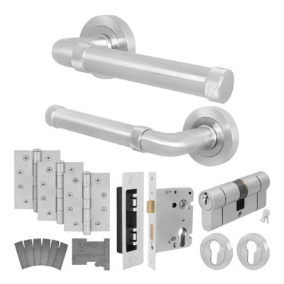 Afit Satin Nickel Fire Door Handle Euro Lock And Double Cylinder SetInternal Fire Rated Door HandleLocksHingesSinta 1 Pack from B&Q