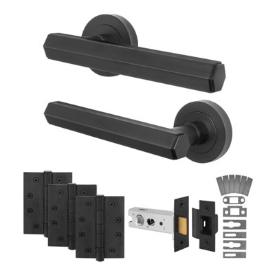 Afit Black Fire Door Handle Latch SetMatt Black Internal Fire Rated Door Handle With 76mm Latch And 102mm HingesMonet 1 Pack from B&Q