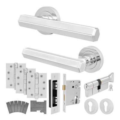 Afit Chrome Fire Door Handle Euro Lock And Thumbturn Cylinder SetPolished Internal Fire Rated Door Handle Locks HingesMonet from B&Q