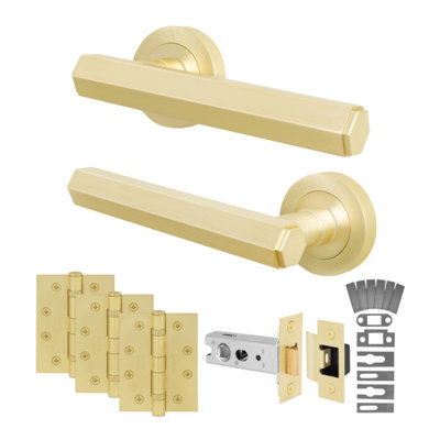 Afit Brass Fire Door Handle Latch SetSatin Brass Internal Fire Rated Door Handle With 76mm Latch And 102mm HingesMonet 1 Pack from B&Q