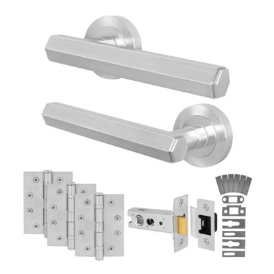 Afit Satin Fire Door Handle Latch SetSatin Nickel Internal Fire Rated Door Handle With 76mm Latch And 102mm HingesMonet 1 Pack from B&Q